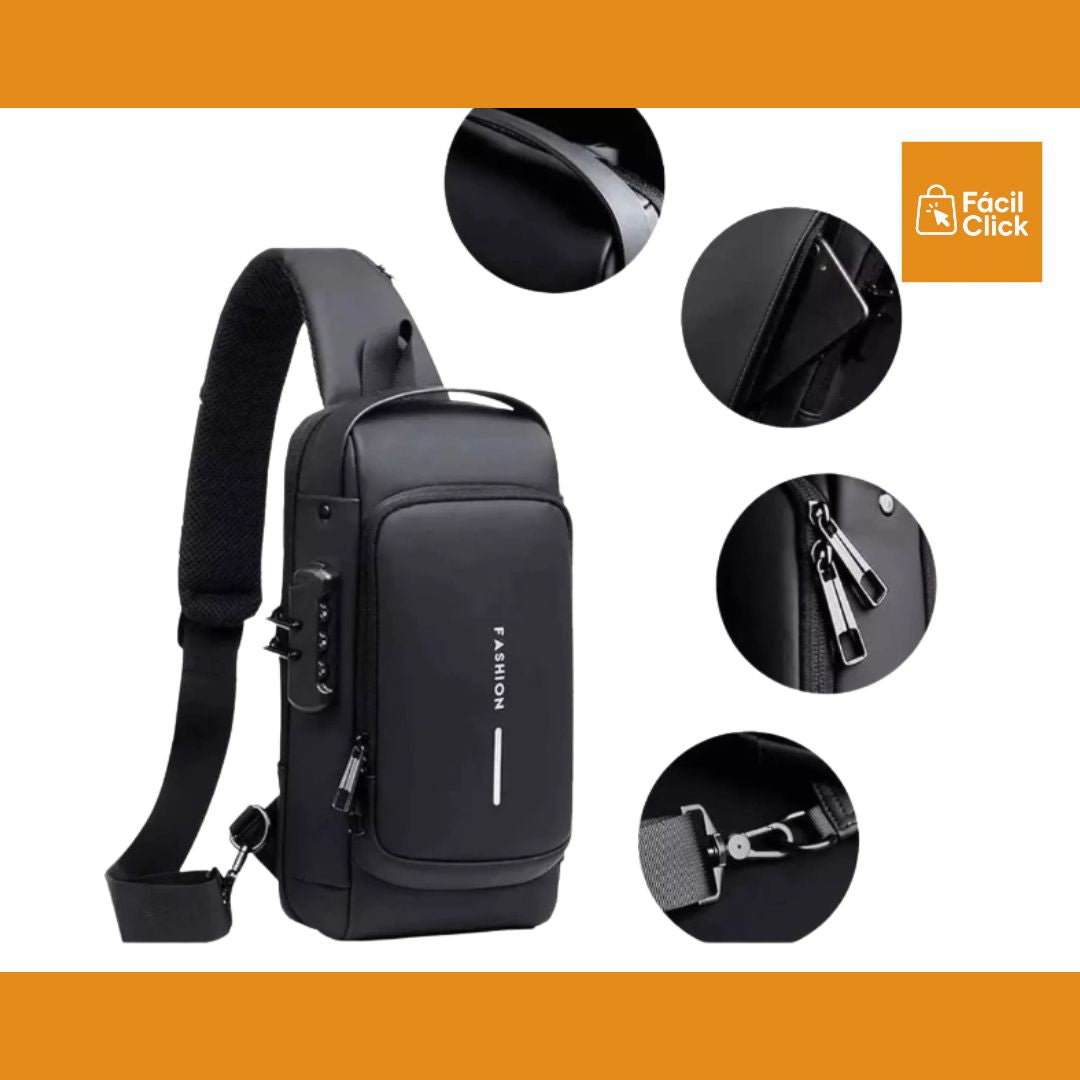 Mochila Cruzada ANTIRROBO con Carga Rápida Usb