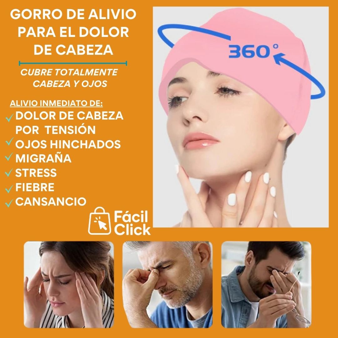 Gorro Antifaz Relajante de Gel Frío/Calor. Alivia la Migraña y el Stress
