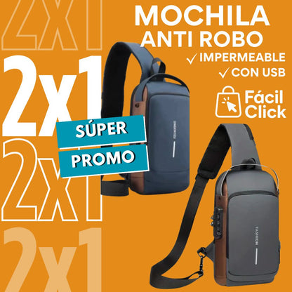 Mochila Cruzada ANTIRROBO con Carga Rápida Usb